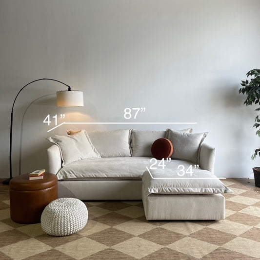 Interior Define Skylar Sofa + Ottoman in Cream Performance Vintage Velvet