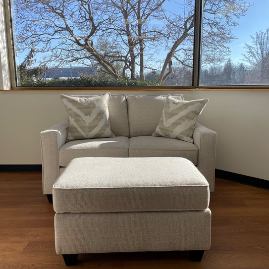 Linden Loveseat + Ottoman Set in Sand Fabric