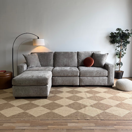 Atlas Modular Sofa w/Ottoman in Gray Chenille
