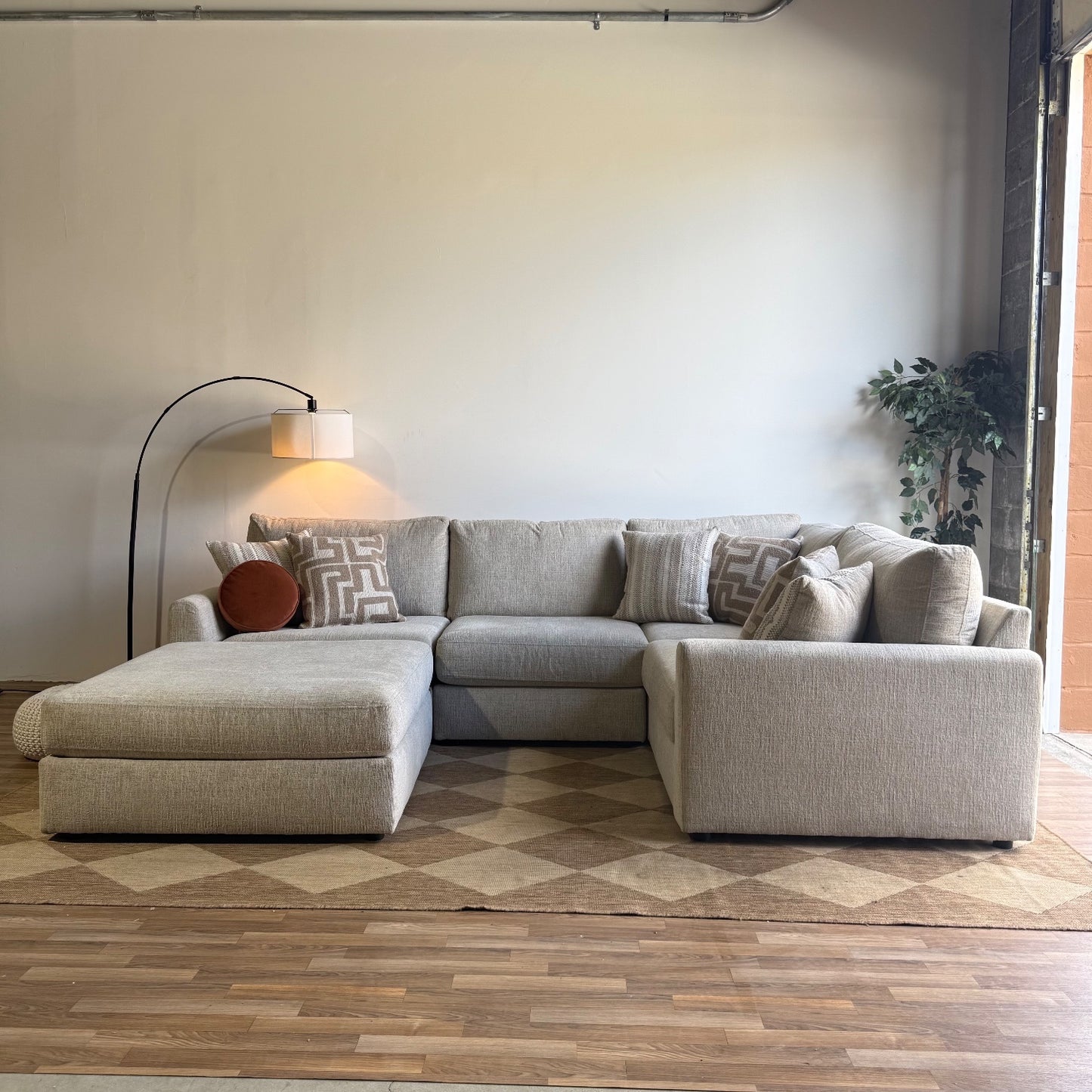 Willow Modular L-Shape Enclosed Sectional + Ottoman in Beige Fabric — Kindred Couches