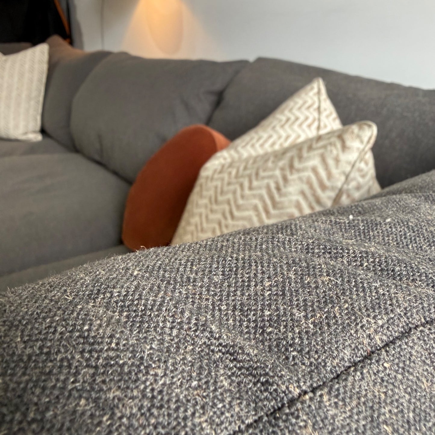 Serene Sofa w/Ottoman in Charcoal Gray Linen Fabric