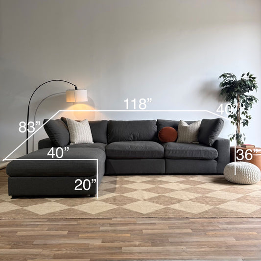 Serene Sofa w/Ottoman in Charcoal Gray Linen Fabric