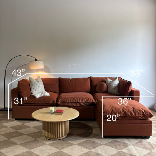 Albany Park Kova Modular Sofa + Storage Ottoman in Rust Performance Velvet