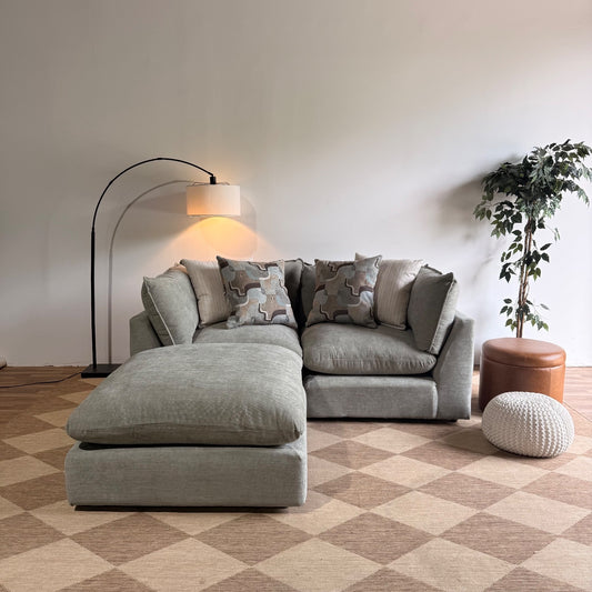Mesa Loveseat + Ottoman in Sage Green Chenille