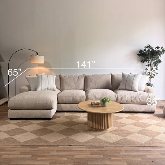 Parker Long Left Chaise Sectional in Beige — Kindred Couches