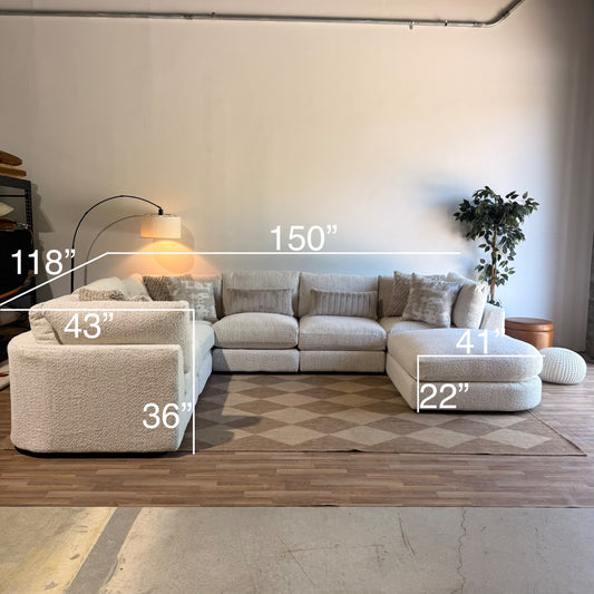 Georgia Grand Corner Sectional + Ottoman in Cream Boucle