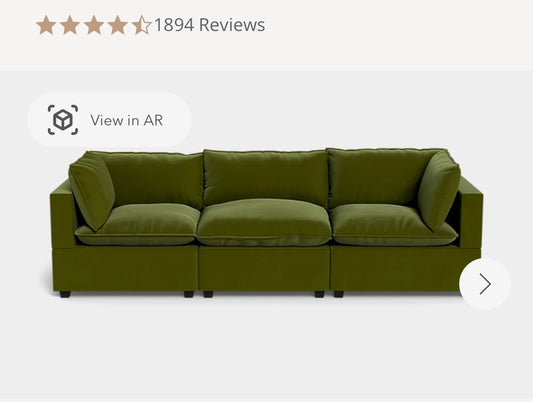 Albany Park Kova 4pc Modular Pillow Top Couch in Olive Green Performance Velvet