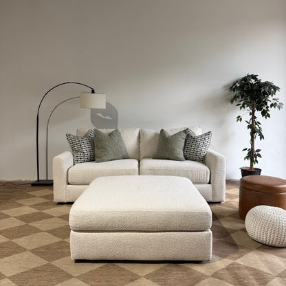 Oak Loveseat + Ottoman in Performance Snow Boucle by Kindred Couches
