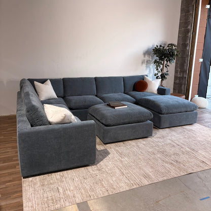 Cypress Grand Corner + 2 Ottomans in Velvet Opal Blue, left view