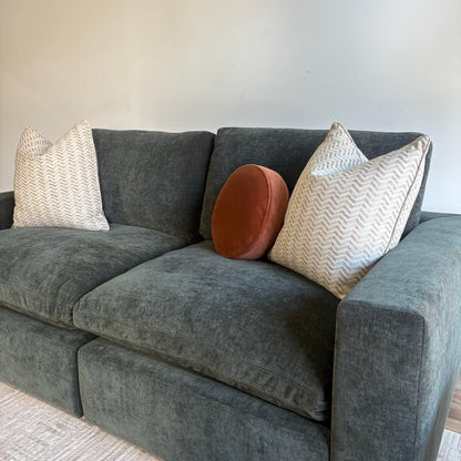 Cypress Loveseat in Velvet Forest Green, right close-up