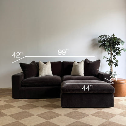 Woodland Loveseat with Slim Ottoman dimensions