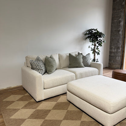 Oak Loveseat + Ottoman in Performance Snow Boucle by Kindred Couches