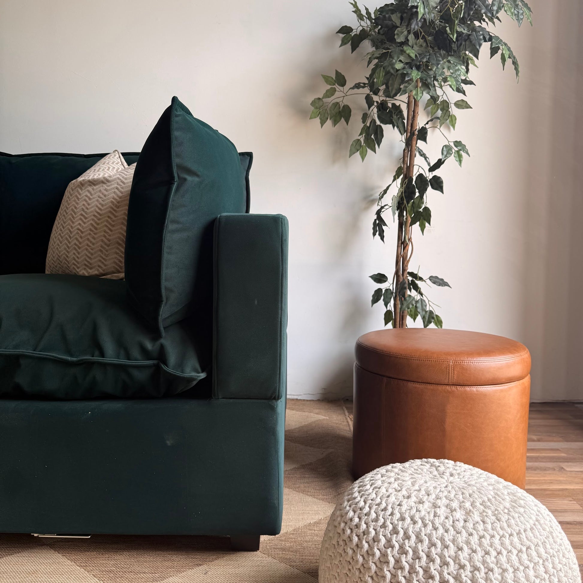 Albany Park Kova Sofa 122 + Ottoman in Dark Teal Velvet