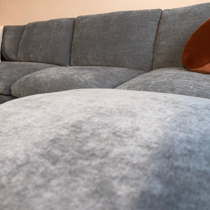 Cypress Grand Corner + Ottoman in Velvet Opal Blue, fabric detail