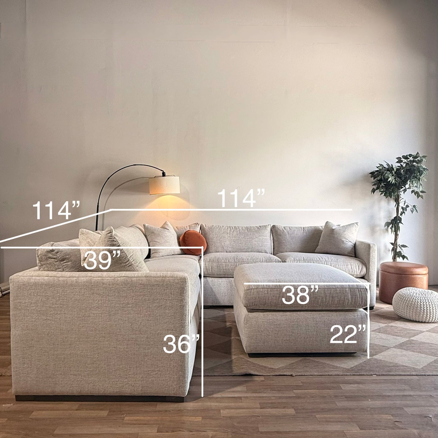 Brook Corner Sectional + Ottoman - Anquilla Chenille