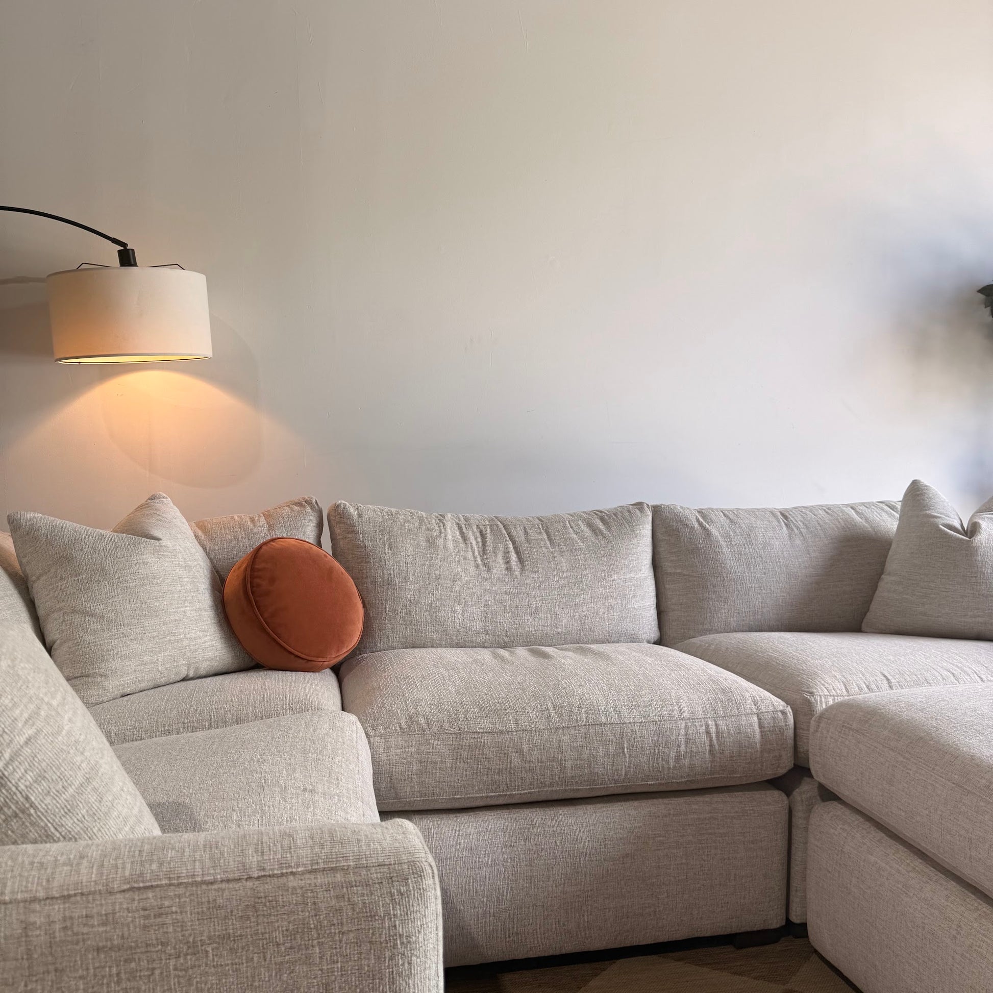 Brook L-Shape Enclosed Sectional + Ottoman in Anquilla Ivory Performance Chenille — Kindred Couches