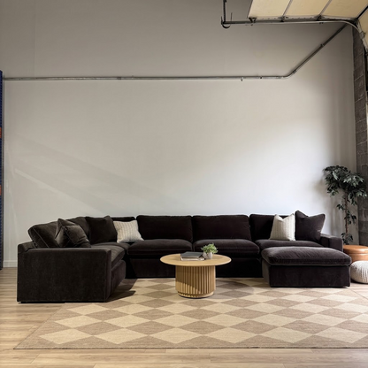 Woodland U-Shape Enclosed with Slim Ottoman in Chocolate Velvet