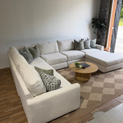 Oak Grand Corner Sectional + Ottoman in Performance Snow Boucle by Kindred Couches