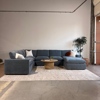 Cypress Grand Corner + Ottoman in Velvet Opal Blue, front view