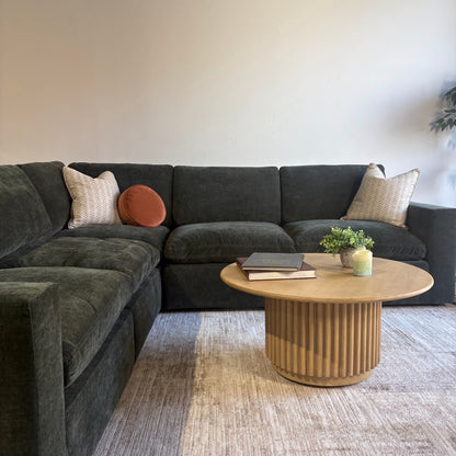 Cypress Corner Sectional in Velvet Forest Green, front close-up