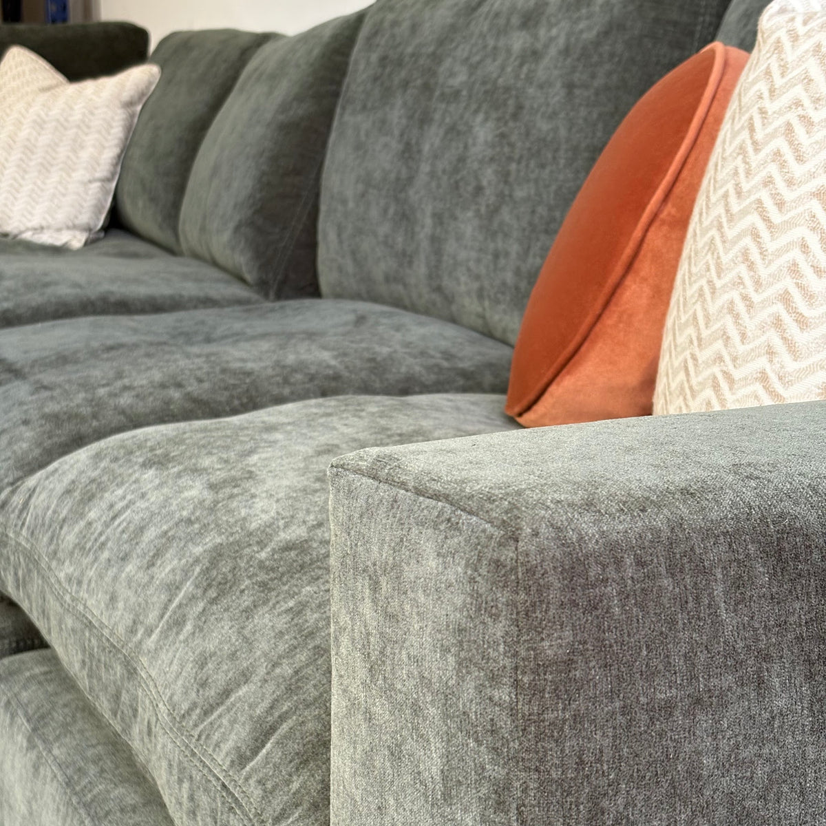 Cypress in Velvet Forest Green, fabric and seat detail