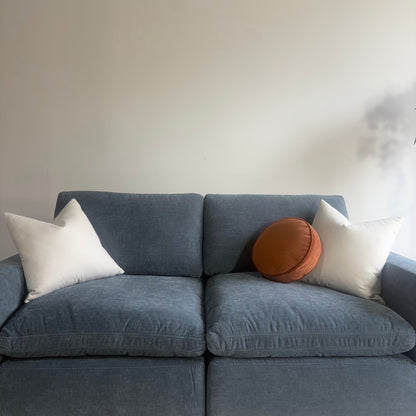 Cypress Loveseat in Velvet Opal Blue, front close-up