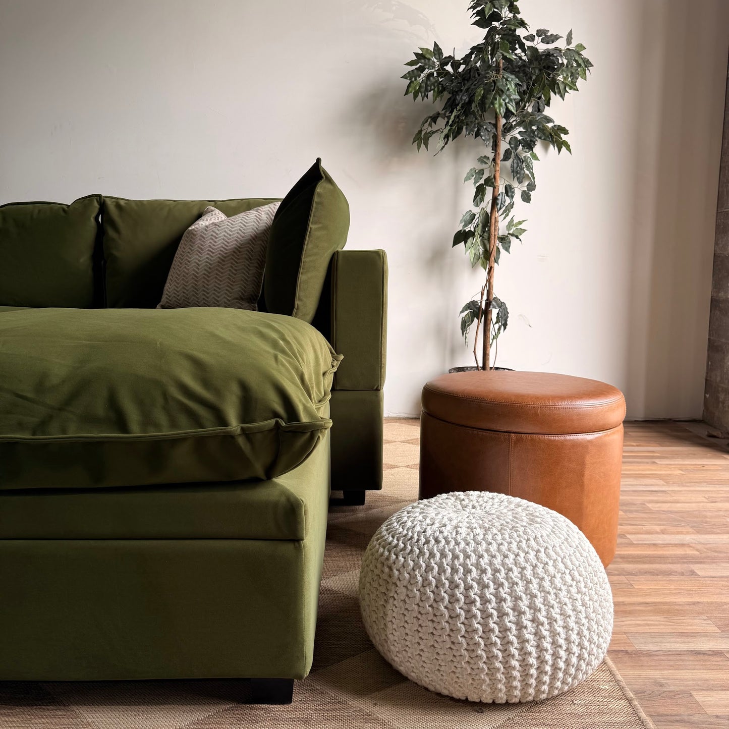 Albany Park Kova L-Shape + Ottoman in Olive Velvet