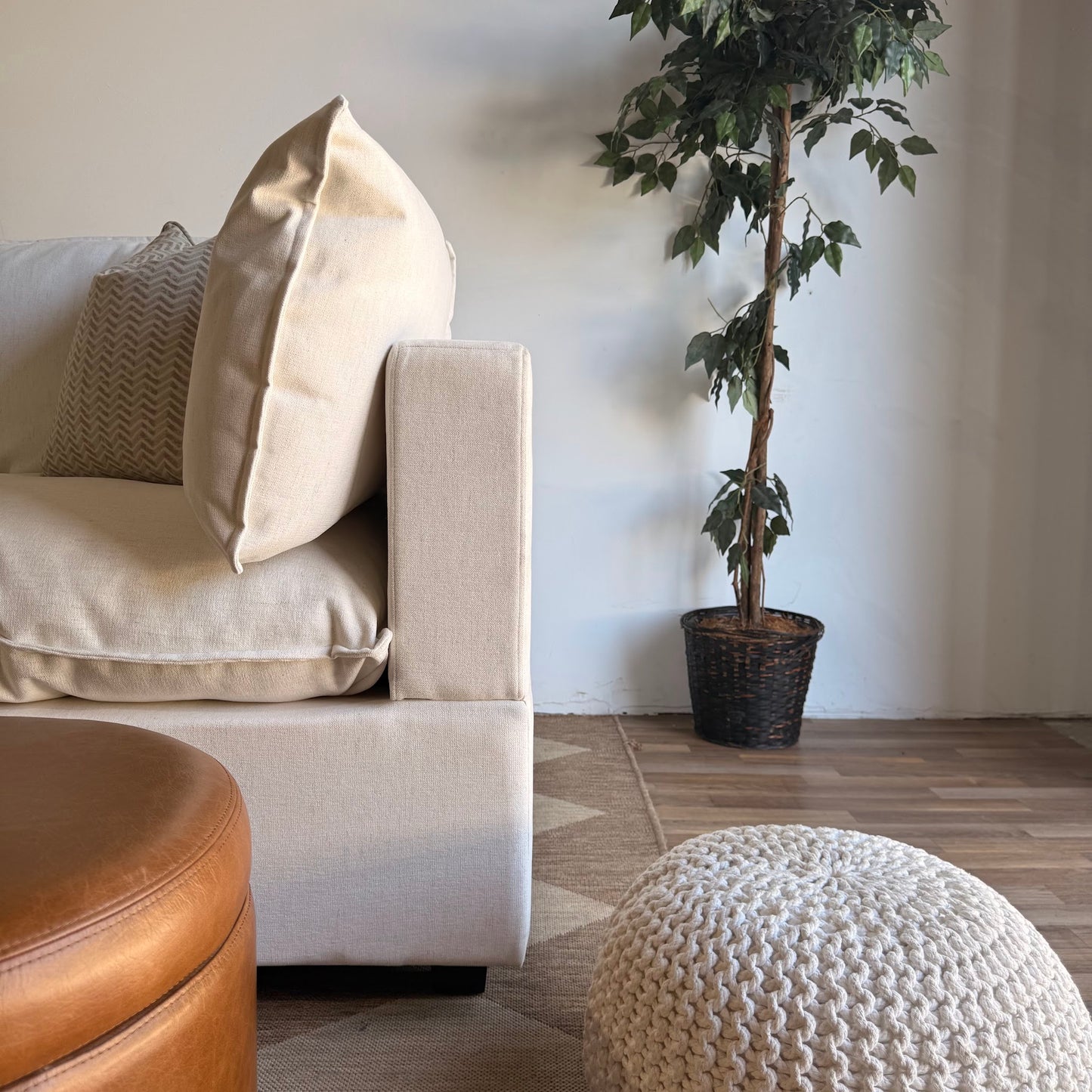 Albany Park Kova Sofa 122 + Double Storage Ottoman in Sand Basketweave