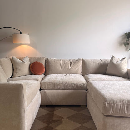 Brook L-Shape Enclosed Sectional + Ottoman in Milano Sand Velvet — Kindred Couches