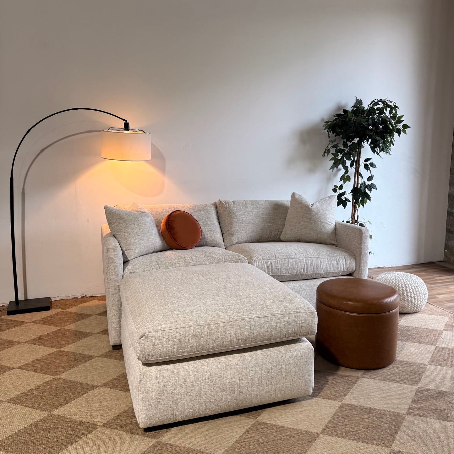 Brook Loveseat + Ottoman in Anquilla Ivory Performance Chenille — Kindred Couches