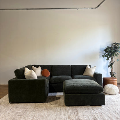 Cypress L-Shape Enclosed + Ottoman in Velvet Forest Green, left view