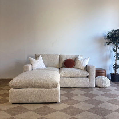 Cypress Loveseat + Ottoman in Oatmeal Basketweave, front view