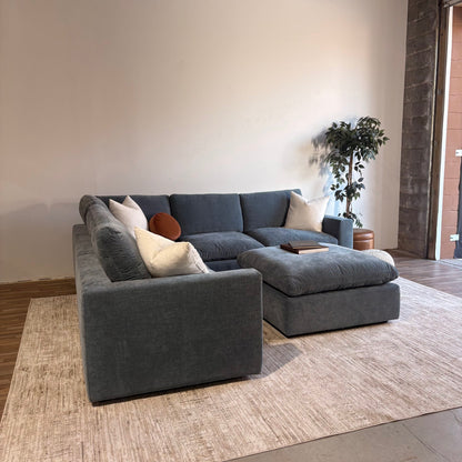 Cypress Corner Sectional + Ottoman in Velvet Opal Blue, left view
