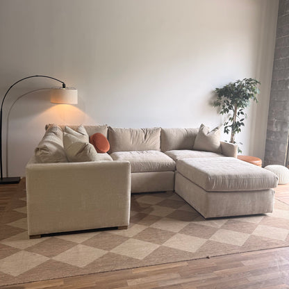 Brook L-Shape Enclosed Sectional + Ottoman in Milano Sand Velvet — Kindred Couches