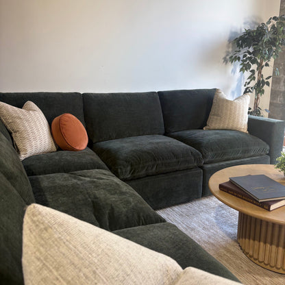 Cypress Corner Sectional in Velvet Forest Green, left close-up
