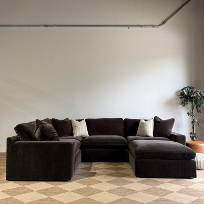 Woodland L-Shape Enclosed with Classic Ottoman in Chocolate Velvet