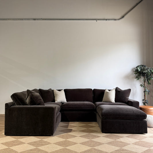 Denver L-Shape Enclosed with Classic Ottoman in Chocolate Velvet