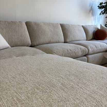 Cypress Double Chaise in Oatmeal Basketweave, left close-up