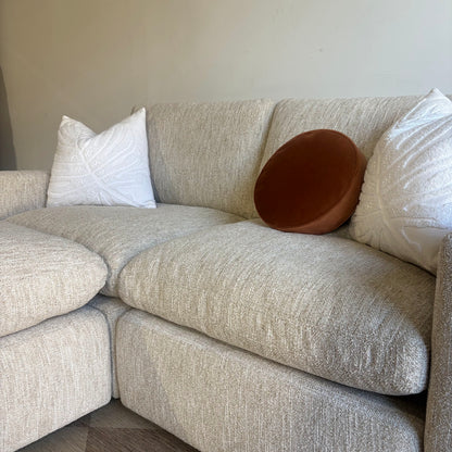 Cypress Loveseat + Ottoman in Oatmeal Basketweave, right close-up