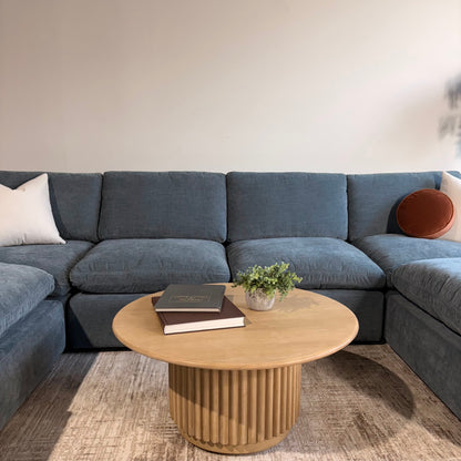Cypress Grand Corner + Ottoman in Velvet Opal Blue, front close-up