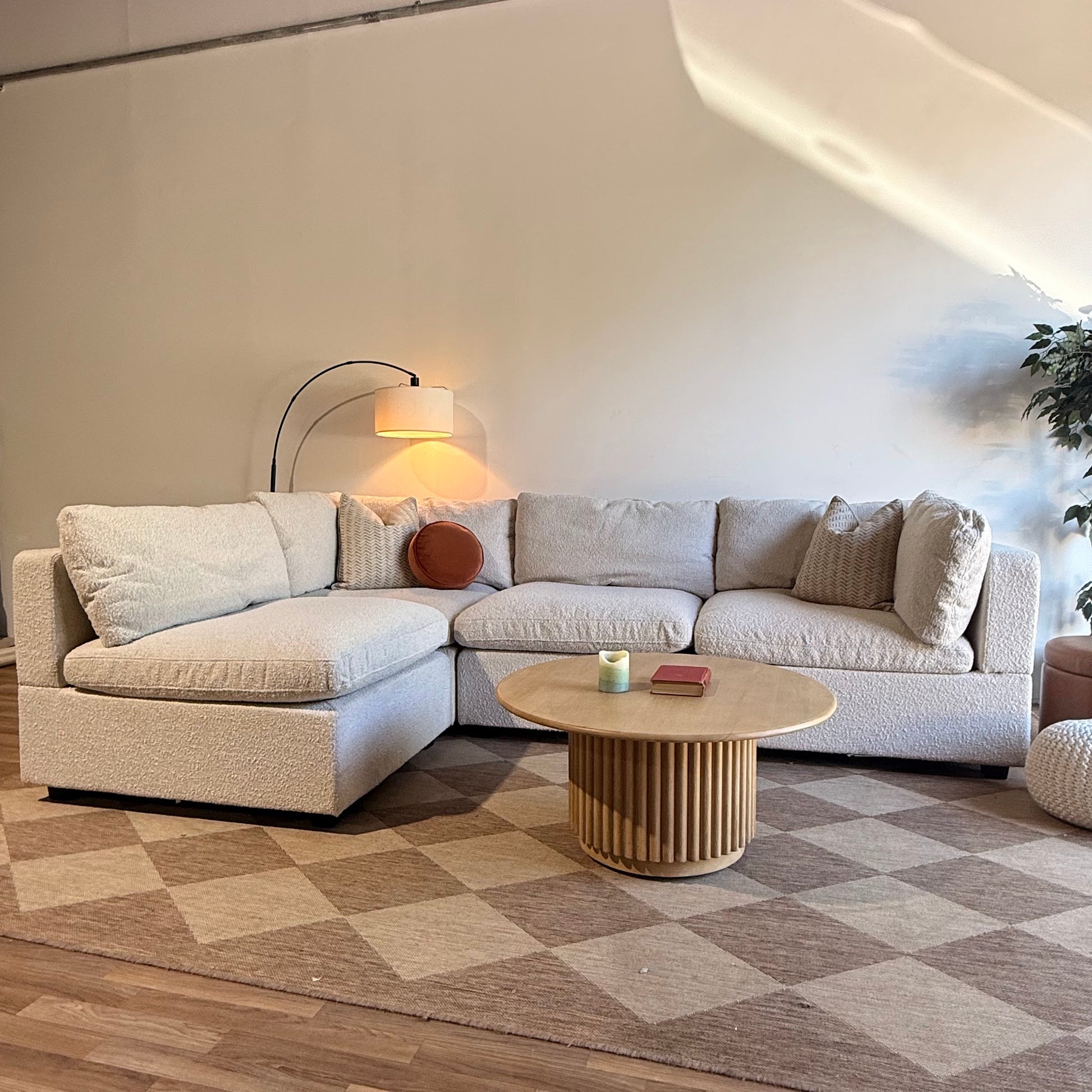 Albany Park Kova Box Cushion L-Shape Corner Sectional in Alabaster Bouclé