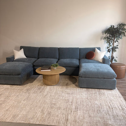 Cypress Double Chaise in Velvet Opal Blue, angled view