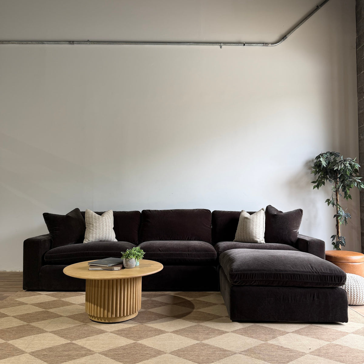Woodland Sofa with Classic Ottoman in Chocolate Velvet