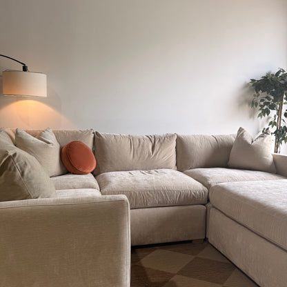 Brook L-Shape Enclosed Sectional + Ottoman in Milano Sand Velvet — Kindred Couches