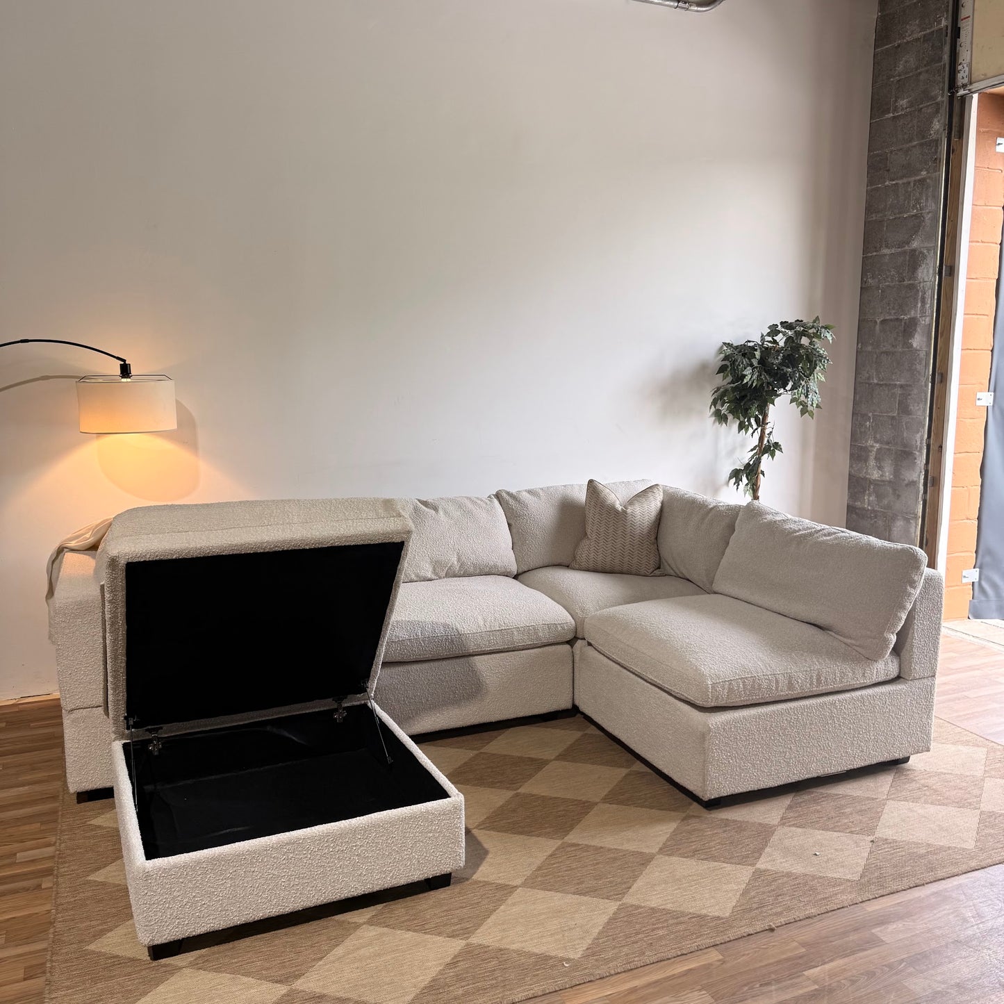 Albany Park Kova Box Cushion L-Shape Grand Corner in Alabaster Bouclé