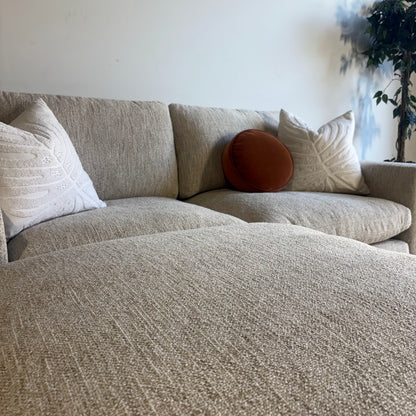 Cypress Loveseat + Ottoman in Oatmeal Basketweave, fabric detail