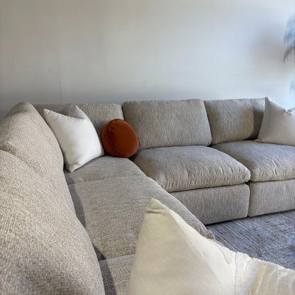 Cypress Corner Sectional in Oatmeal Basketweave, left close-up