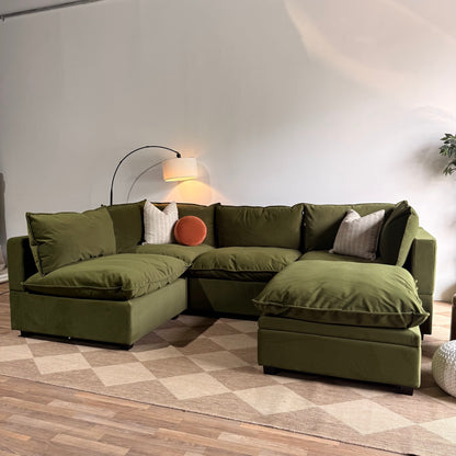 Albany Park Kova L-Shape + Ottoman in Olive Velvet