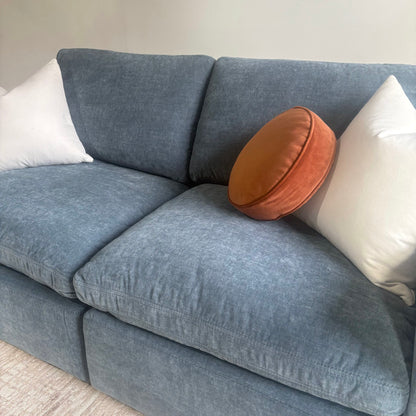 Cypress Loveseat in Velvet Opal Blue, right close-up
