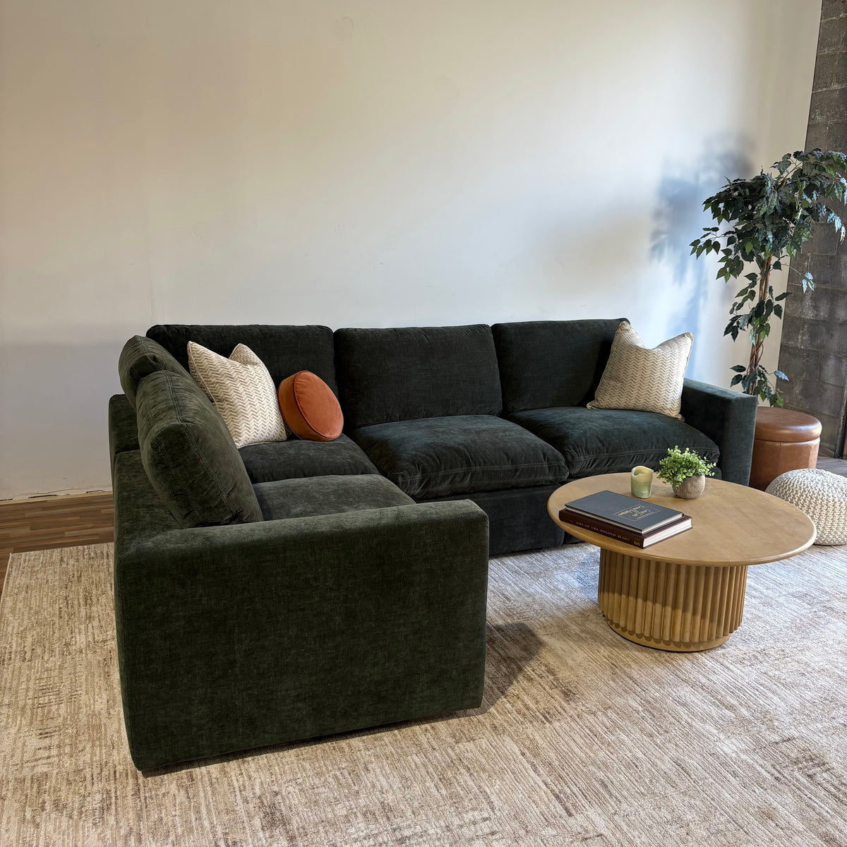 Cypress L-Shape Enclosed in Velvet Forest Green, left view